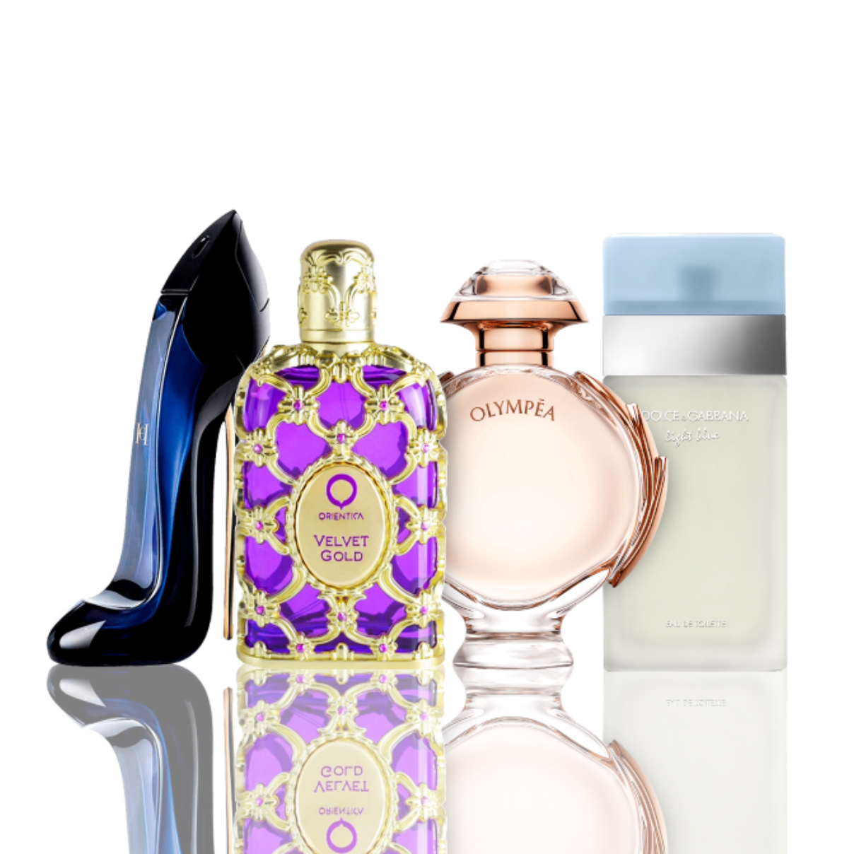 Zestaw 4 perfum | Light Blue + Orientica Velvet Gold + Good Girl + Olympea 100 ml